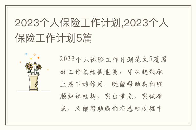 2023個人保險工作計劃,2023個人保險工作計劃5篇