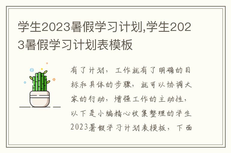 學生2023暑假學習計劃,學生2023暑假學習計劃表模板