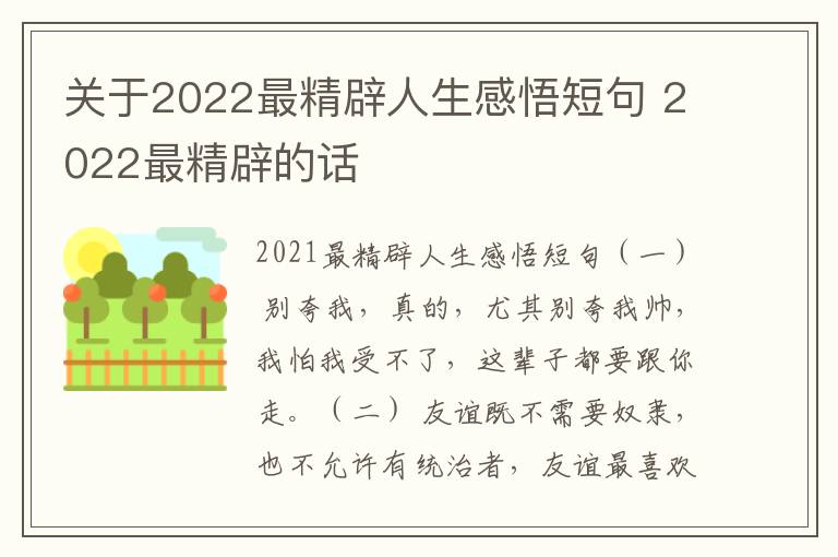 關(guān)于2022最精辟人生感悟短句 2022最精辟的話